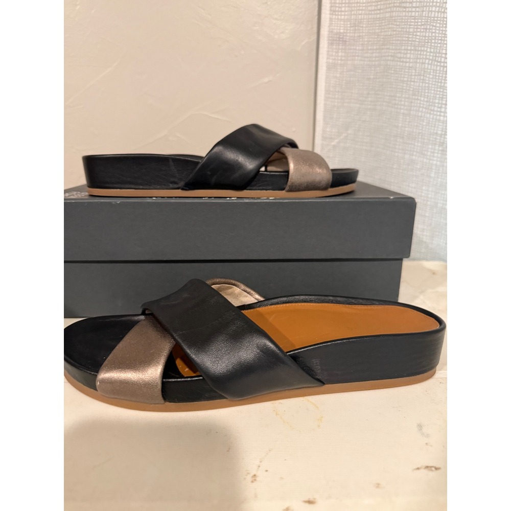 Cole Haan Slide Sandals Womens 8B Black Bronze Leather Grand.OS W15098 Excellent